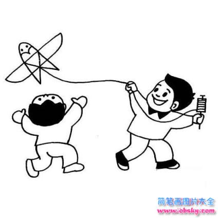 清明节习俗简笔画：放风筝