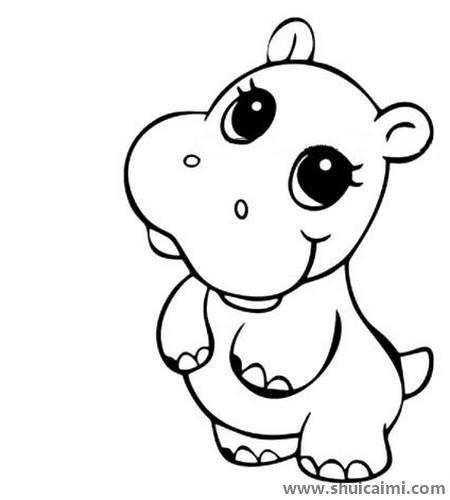 可爱河马儿童简笔画