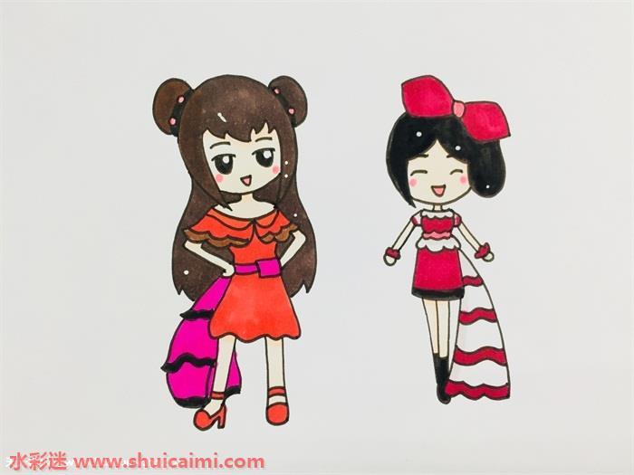 甜美可爱的齐哪和菲灵简笔画图片教程