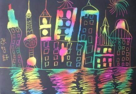 夜景简笔画 乡村夜景简笔画