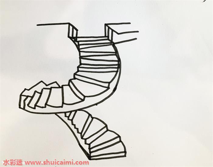 弧形楼梯怎么画 弧形楼梯简笔画简单易画彩色