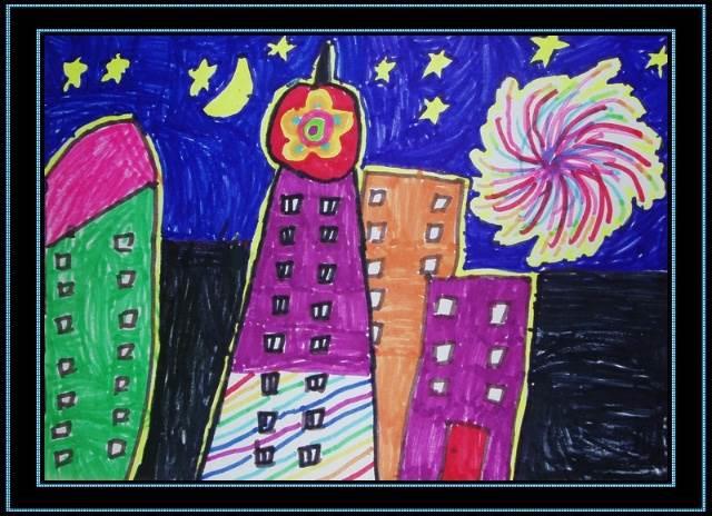 夜景简笔画 乡村夜景简笔画