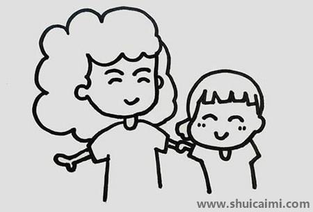 一家三口手拉手儿童简笔画
