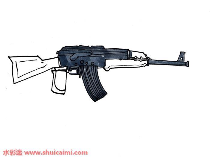 akm突击步枪怎么画 akm突击步枪简笔画简单彩色
