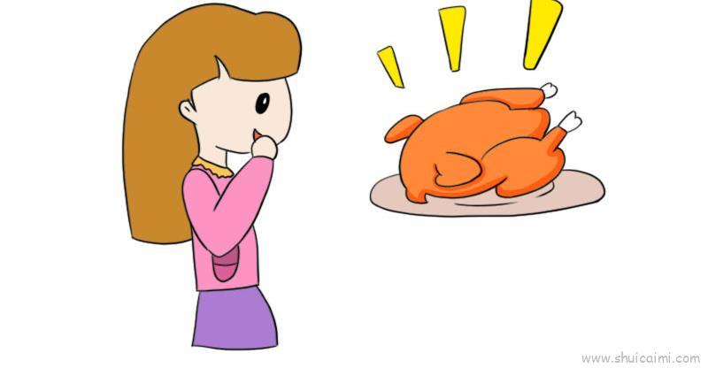 吃火鸡儿童画怎么画 吃火鸡简笔画步骤