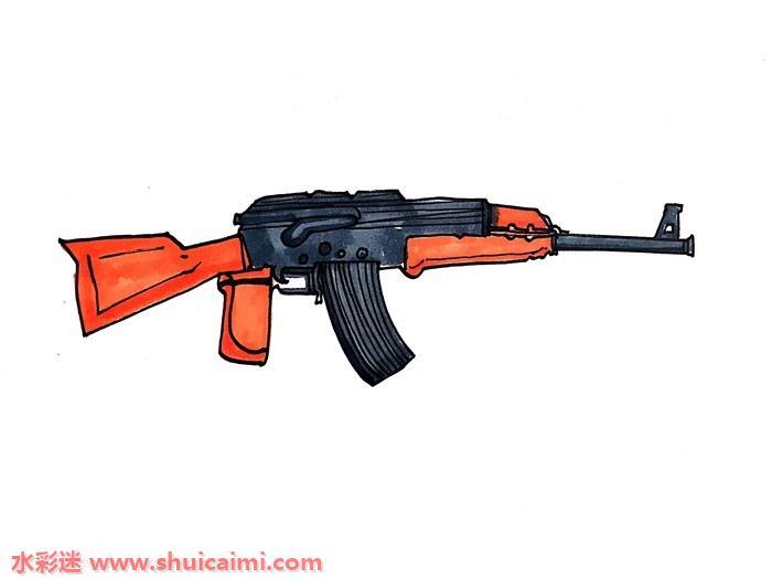 akm突击步枪怎么画 akm突击步枪简笔画简单彩色
