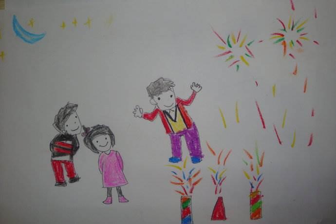 新年放烟花图片儿童画 新年放烟花图片儿童画简笔画