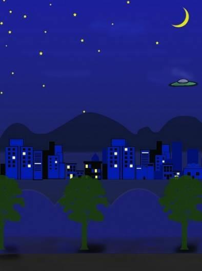 夜景简笔画 乡村夜景简笔画