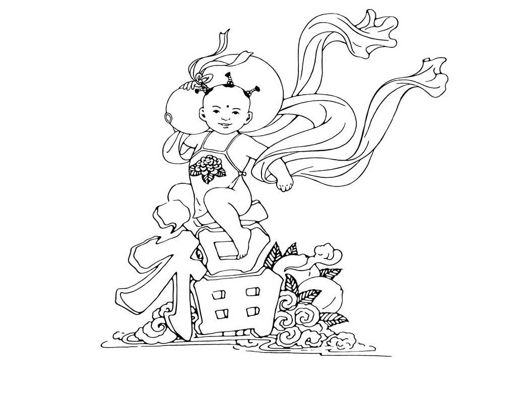 春节迎神简笔画图片 春节迎神简笔画图片彩色