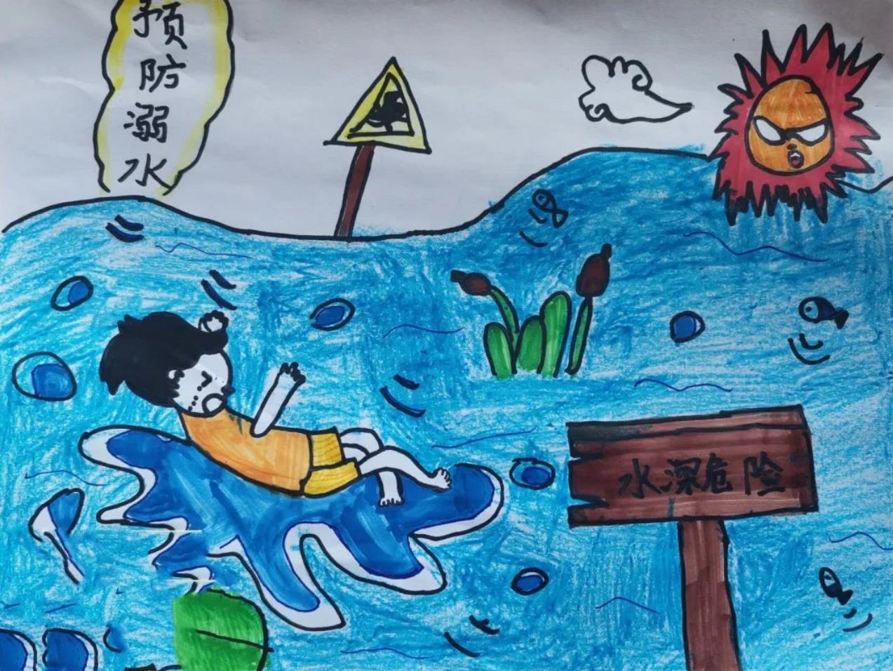 儿童防溺水标志图片简笔画简单又漂亮