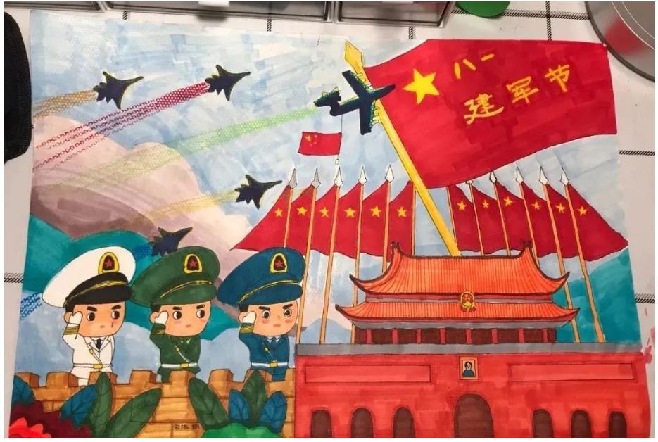 八一建军节主题绘画简笔画作品欣赏