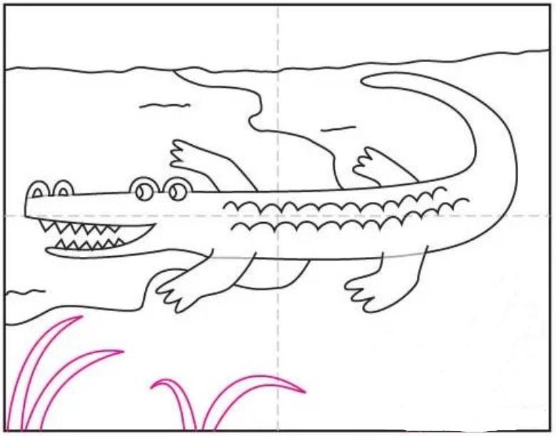 超简单的鳄鱼怎么画 一步一步画鳄鱼简笔画教程