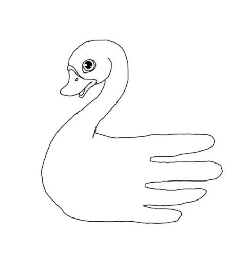 手掌可以画什么图案简笔画(天鹅)