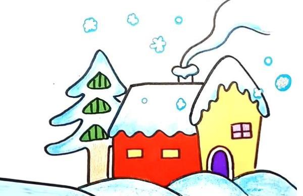 2023冬天雪景房子简笔画大全漂亮