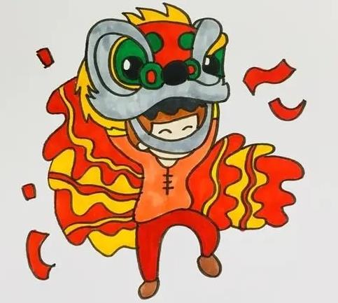 过年舞狮简笔画图片可爱大全精选2024