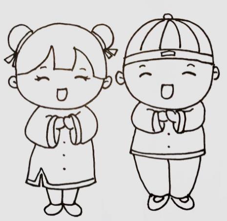 正月初一拜年简笔画图片大全2024