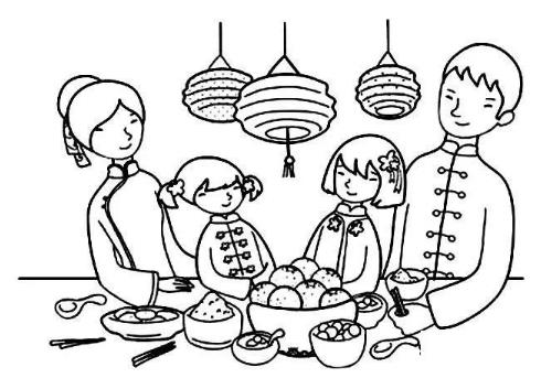 2024春节团圆饭儿童简笔画大全