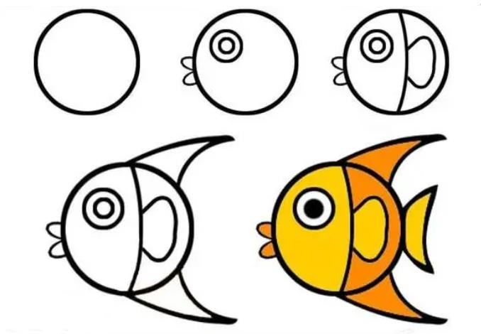 用几何图形画一条鱼简笔画图片欣赏