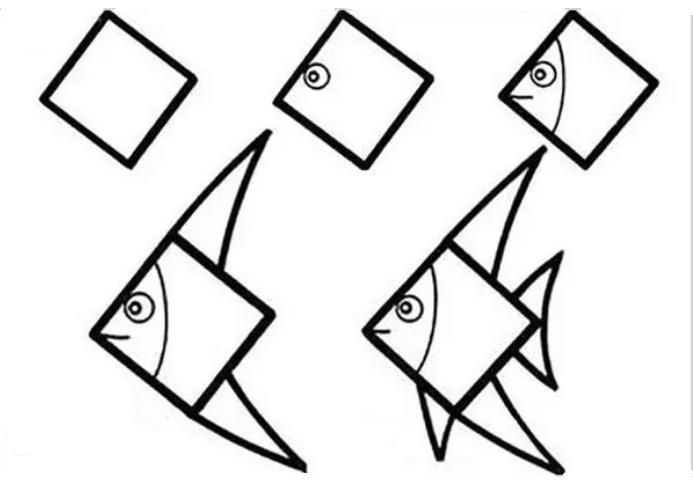 用几何图形画一条鱼简笔画图片欣赏