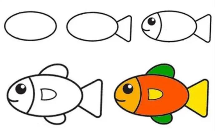 用几何图形画一条鱼简笔画图片欣赏