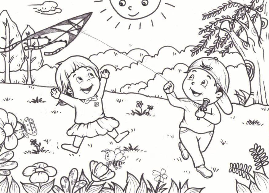 卡通的春天放风筝的简笔画图片大全