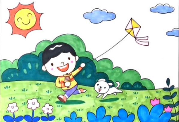 卡通的春天放风筝的简笔画图片大全