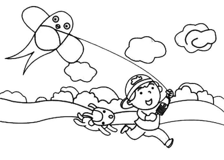 卡通的春天放风筝的简笔画图片大全