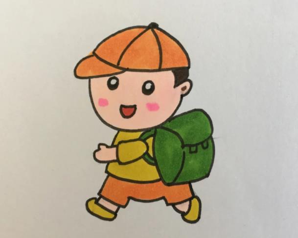 儿童简笔画人物小男孩背书包怎么画