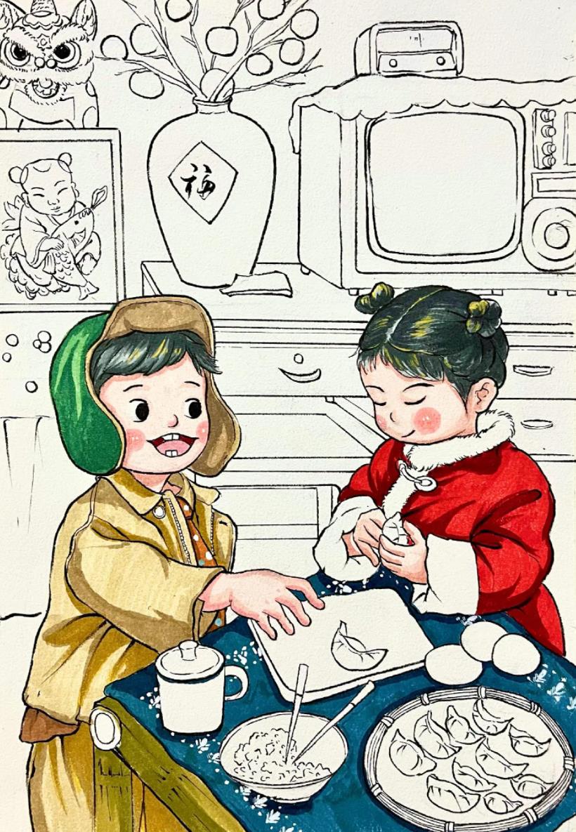 妈妈和我包饺子简笔画教程 水饺怎么画 (简笔画)