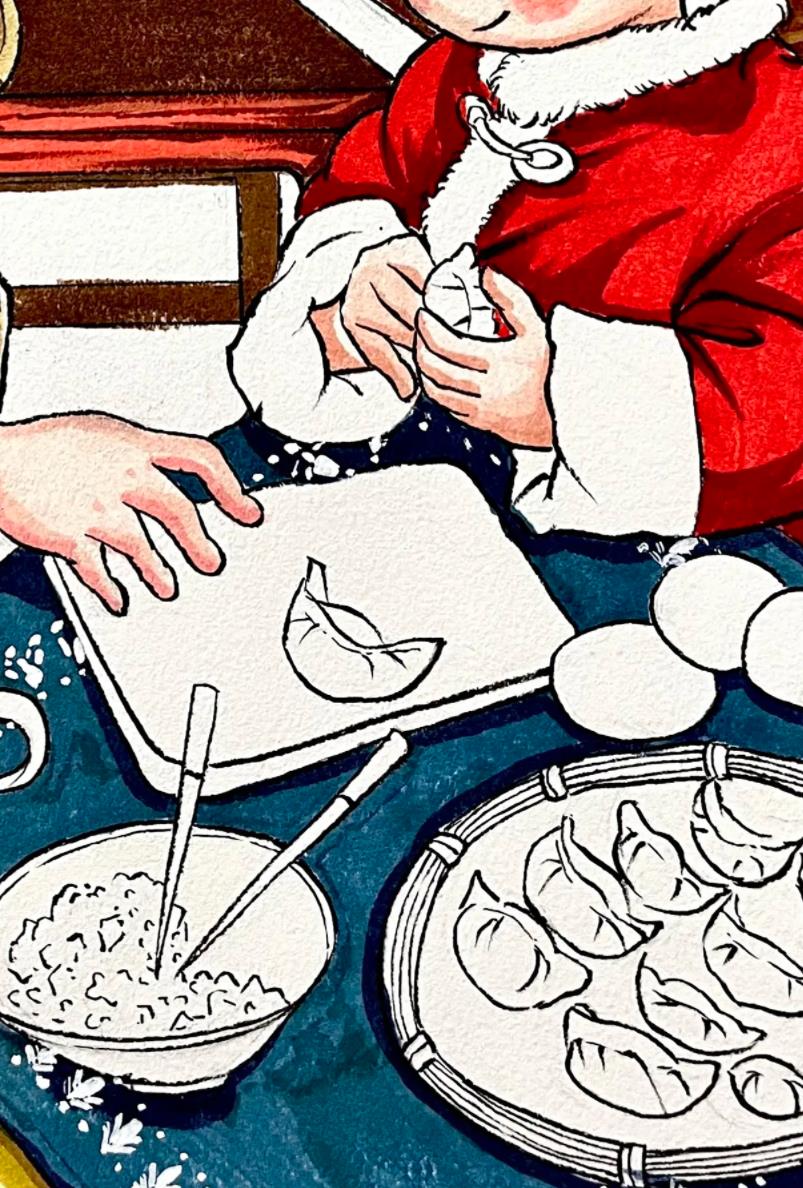 妈妈和我包饺子简笔画教程 水饺怎么画 (简笔画)