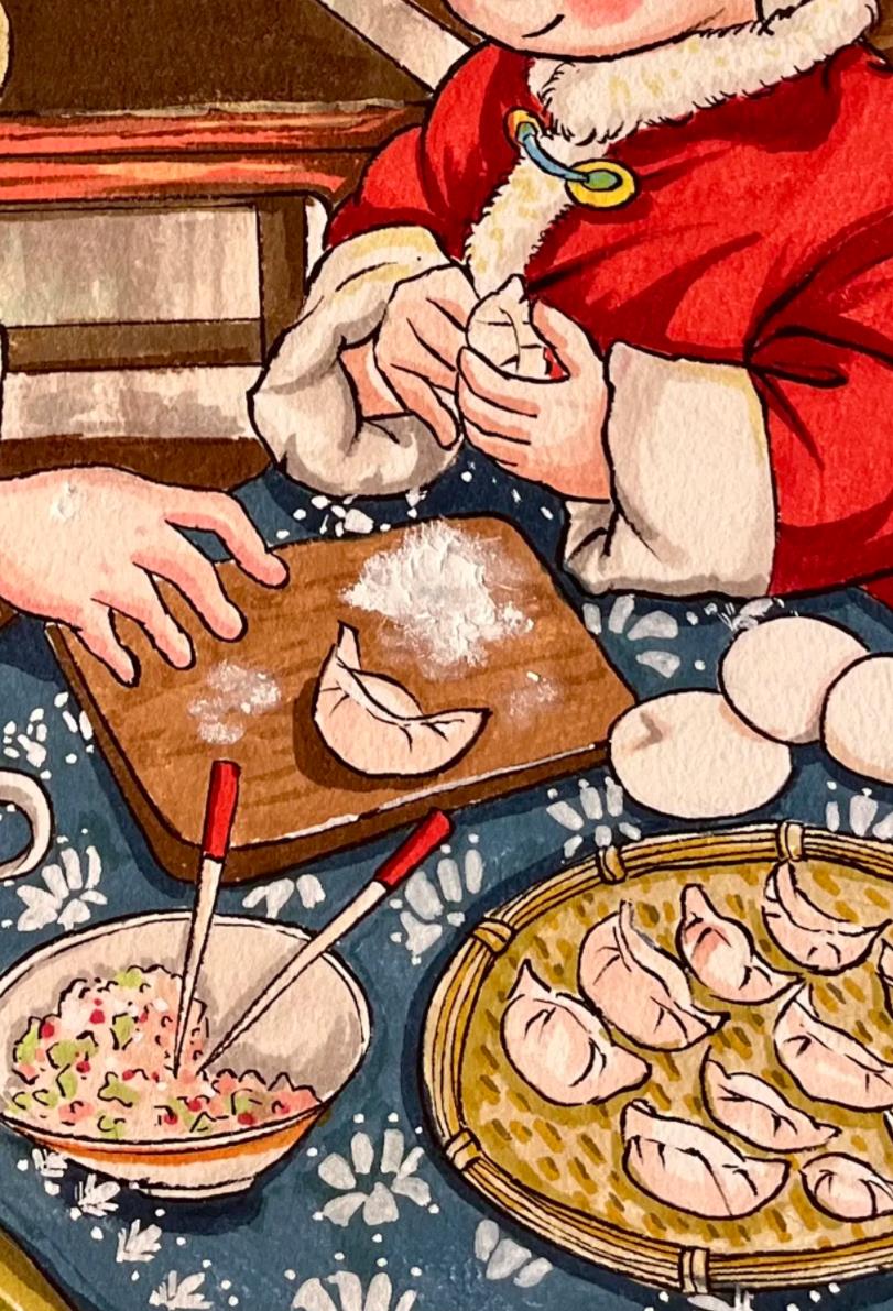 妈妈和我包饺子简笔画教程 水饺怎么画 (简笔画)