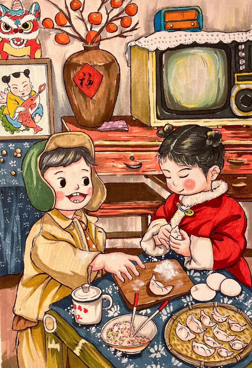 妈妈和我包饺子简笔画教程 水饺怎么画 (简笔画)