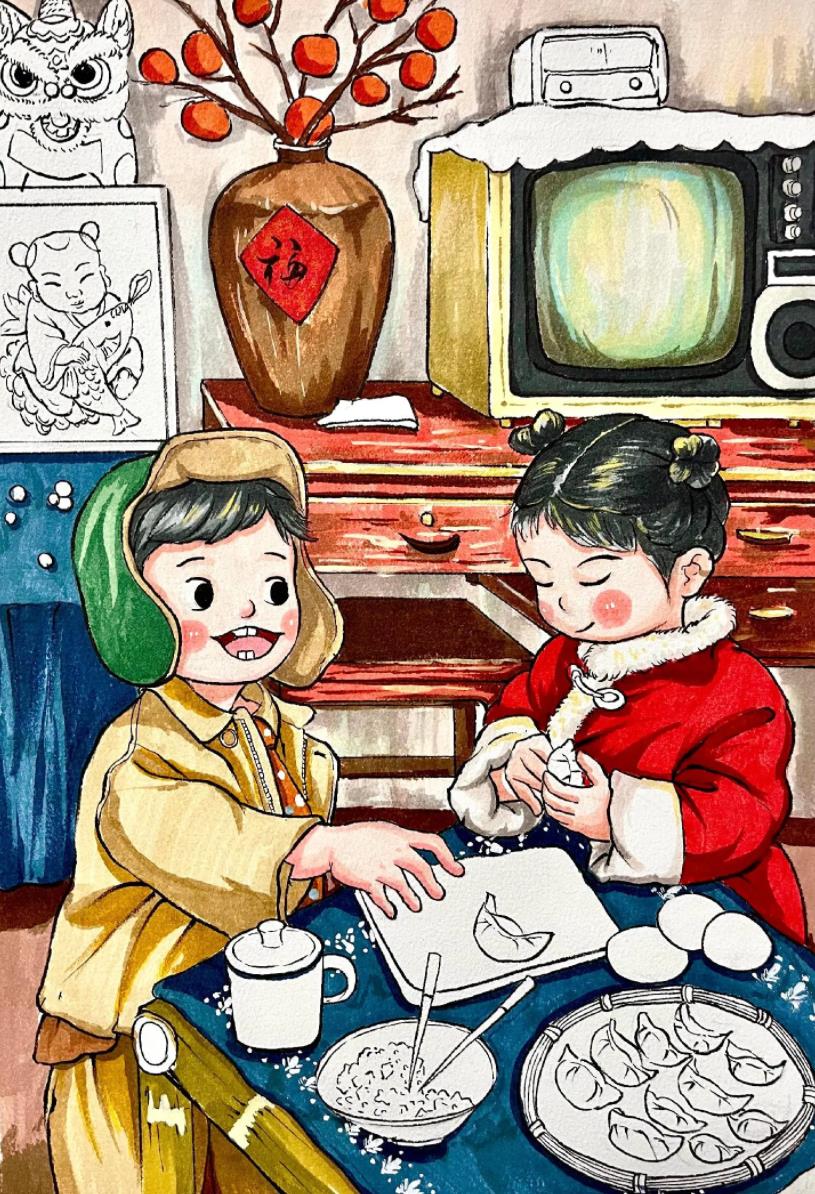 妈妈和我包饺子简笔画教程 水饺怎么画 (简笔画)