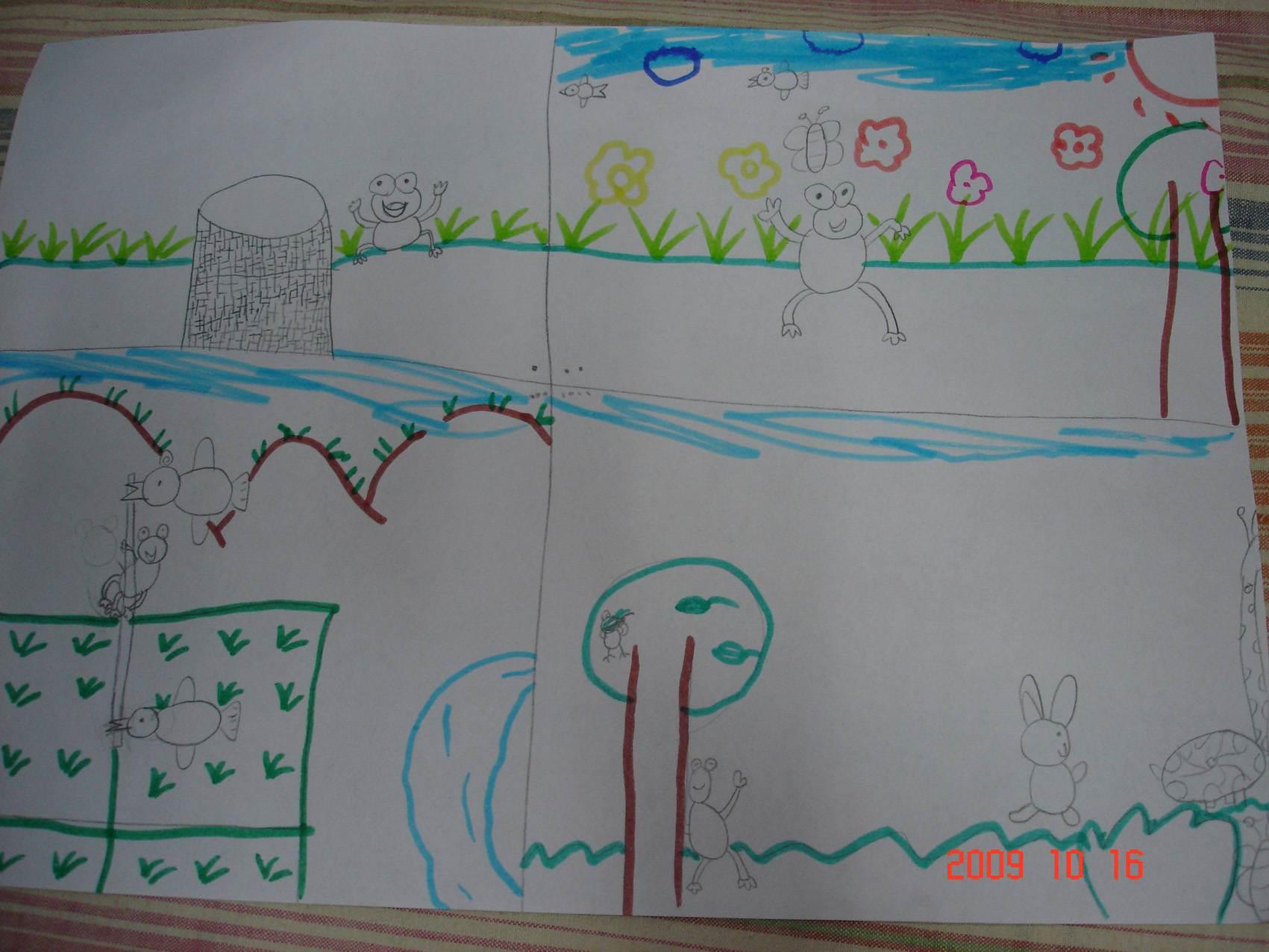 坐井观天简笔画 坐井观天简笔画四连图