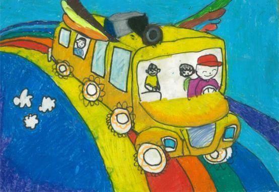 学校校车绘画简笔画 校车画法简笔画