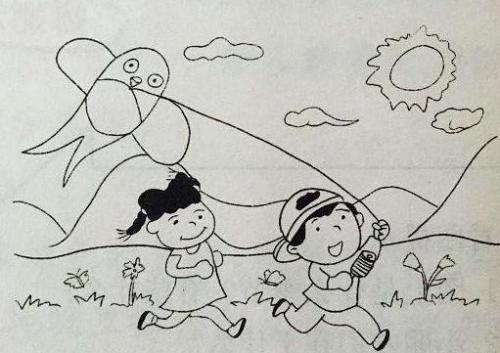 儿童放风筝的简笔画 儿童放风筝的简笔画图片大全小女孩