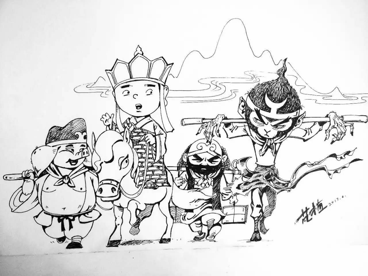 西游记简笔画 西游记简笔画师徒四人