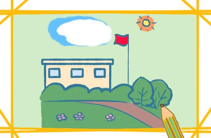 校园简笔画 校园简笔画小学教学楼