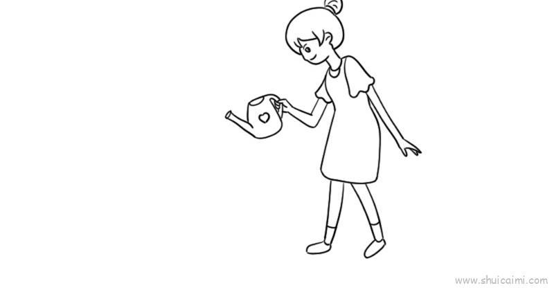 植树节小女孩浇水儿童画怎么画 植树节小女孩浇水简笔画顺序