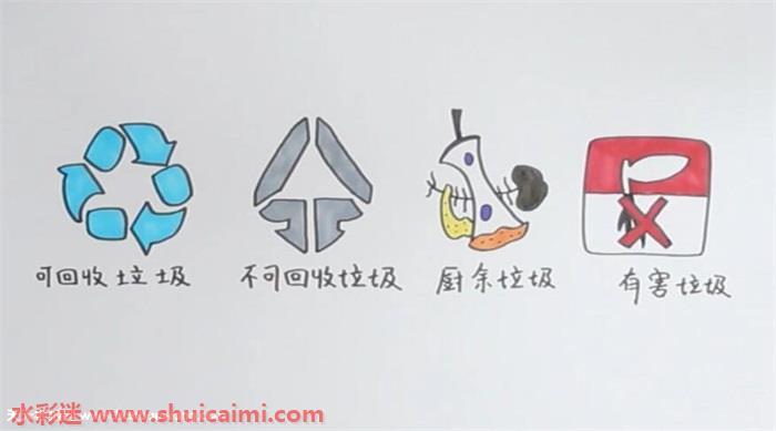 垃圾分类标志怎么画 垃圾分类标志简笔画简单又漂亮彩色