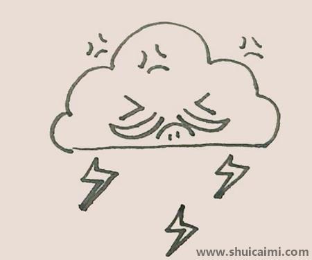 乌云和闪电彩色儿童简笔画