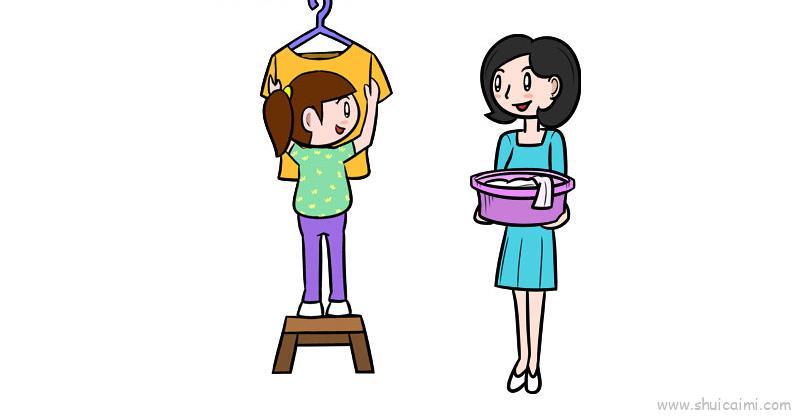 我帮妈妈晾衣服儿童画怎么画 我帮妈妈晾衣服简笔画简单