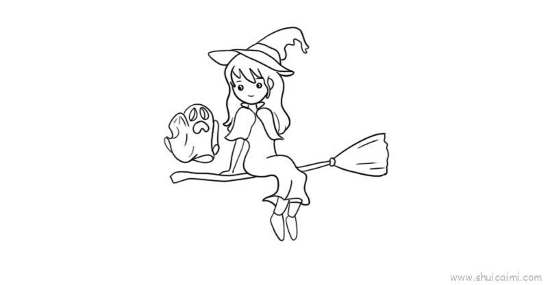 女巫飞扫把儿童画怎么画 女巫飞扫把简笔画好看