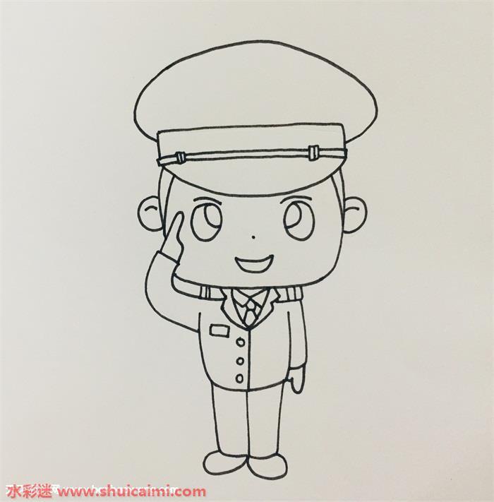 敬礼警察叔叔怎么画 敬礼警察叔叔简笔画简单彩色