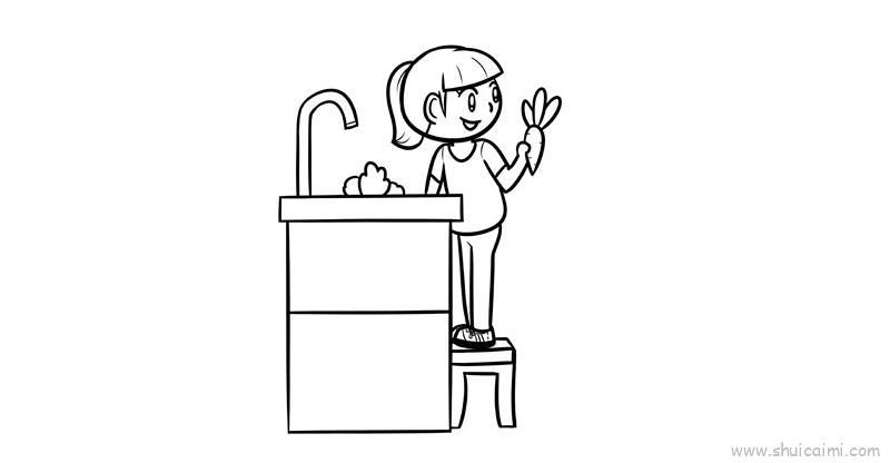 我帮妈妈洗菜教程儿童画怎么画 我帮妈妈洗菜教程简笔画好看