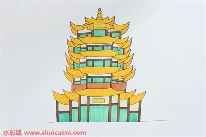 黄鹤楼怎么画 黄鹤楼简笔画步骤图