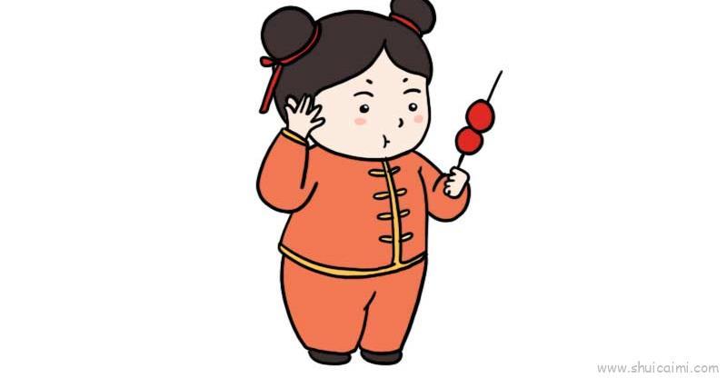 吃糖葫芦儿童画怎么画 吃糖葫芦简笔画步骤