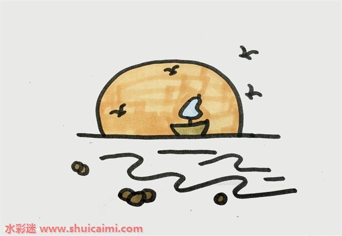 日落怎么画 日落简笔画步骤