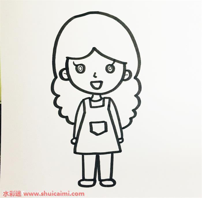 长发妈妈简笔画怎么画彩色