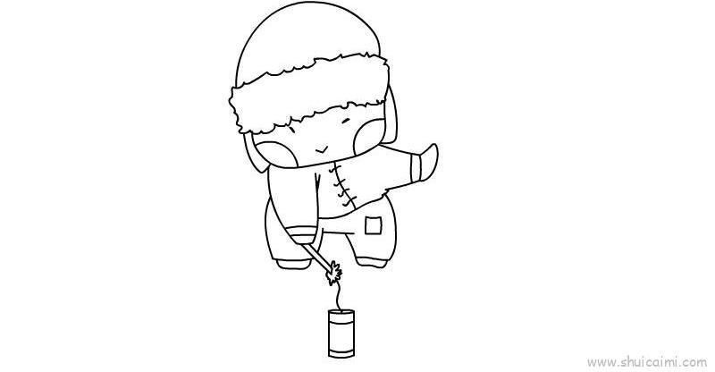 小孩放爆竹儿童画怎么画 小孩放爆竹简笔画图片